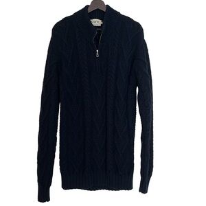 SAOL Irish Fisherman Sweater Men's 1/4 Zip Cable Knit 100% Merino Wool Navy Blue